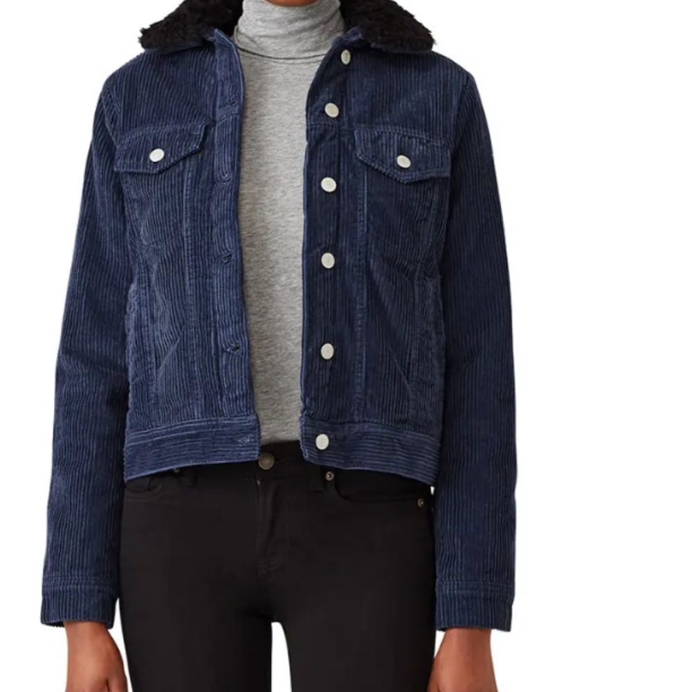 Stylish Corduroy Sherpa-Lined Jacket – Navy Blue